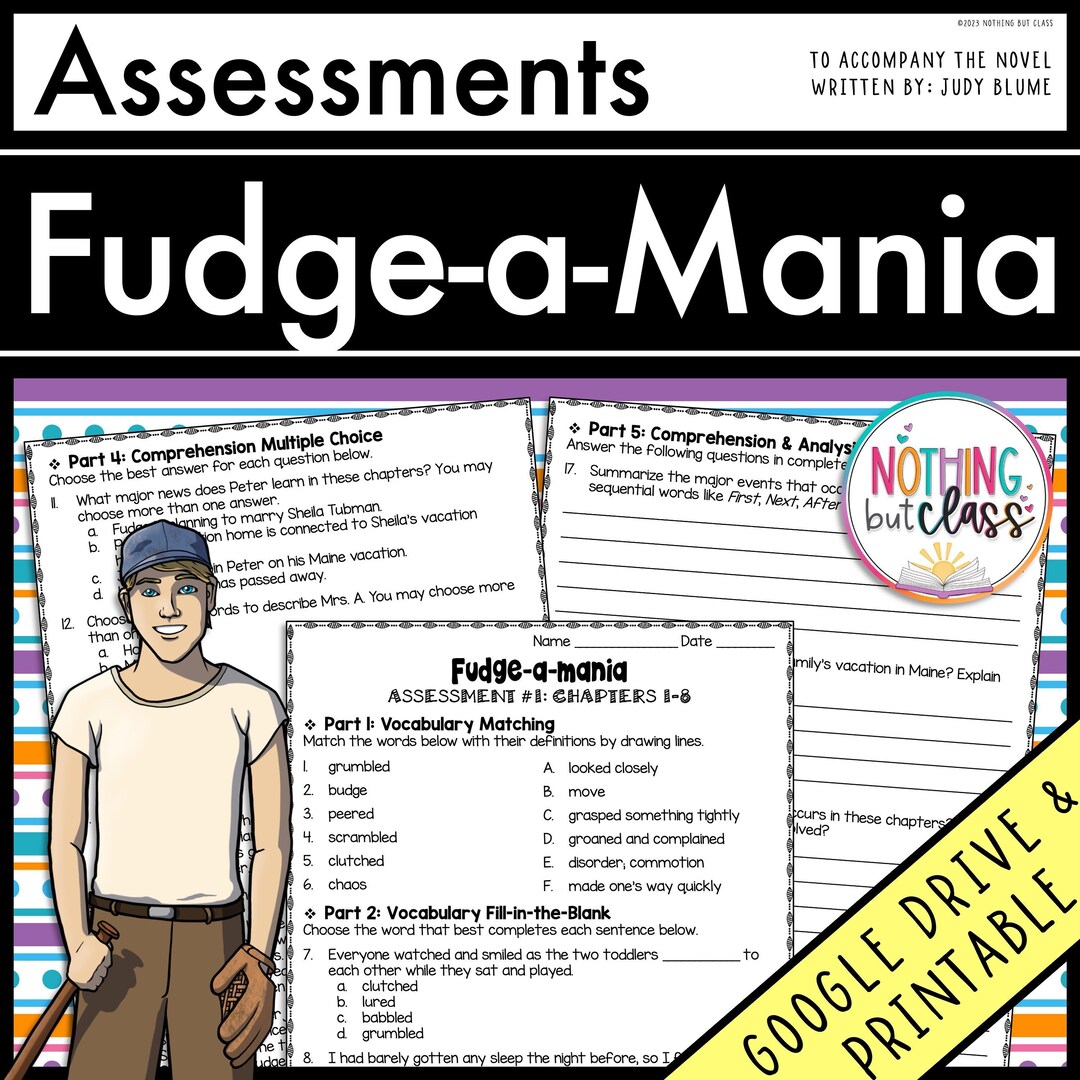 Fudge Adding Worksheets Fudge-a-mania by Judy Blume Tests | Quizzes | Assessments for Novel ...
