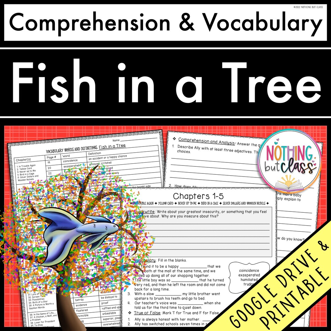 Fish in a Tree | Comprehension and Vocabulary by Chapter | Guided Reading | Worksheets for Novel ...