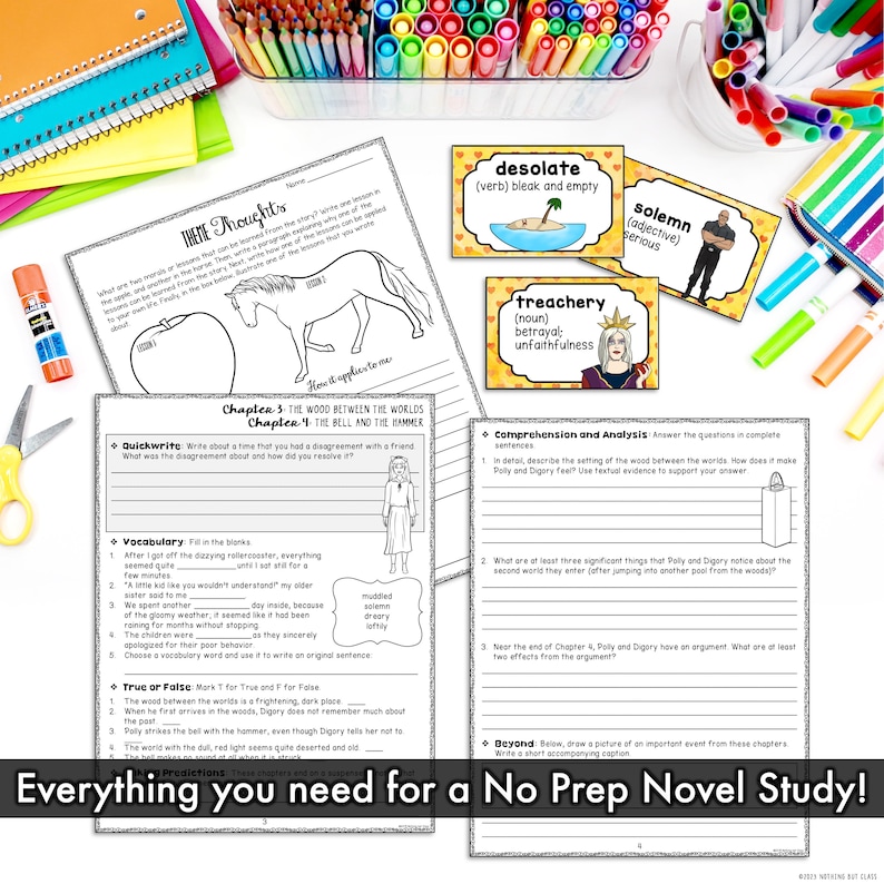 May include: A printable worksheet for a novel study. The worksheet includes sections for vocabulary, comprehension and analysis, and a quickwrite activity. The worksheet is designed to help students understand the novel and its themes.