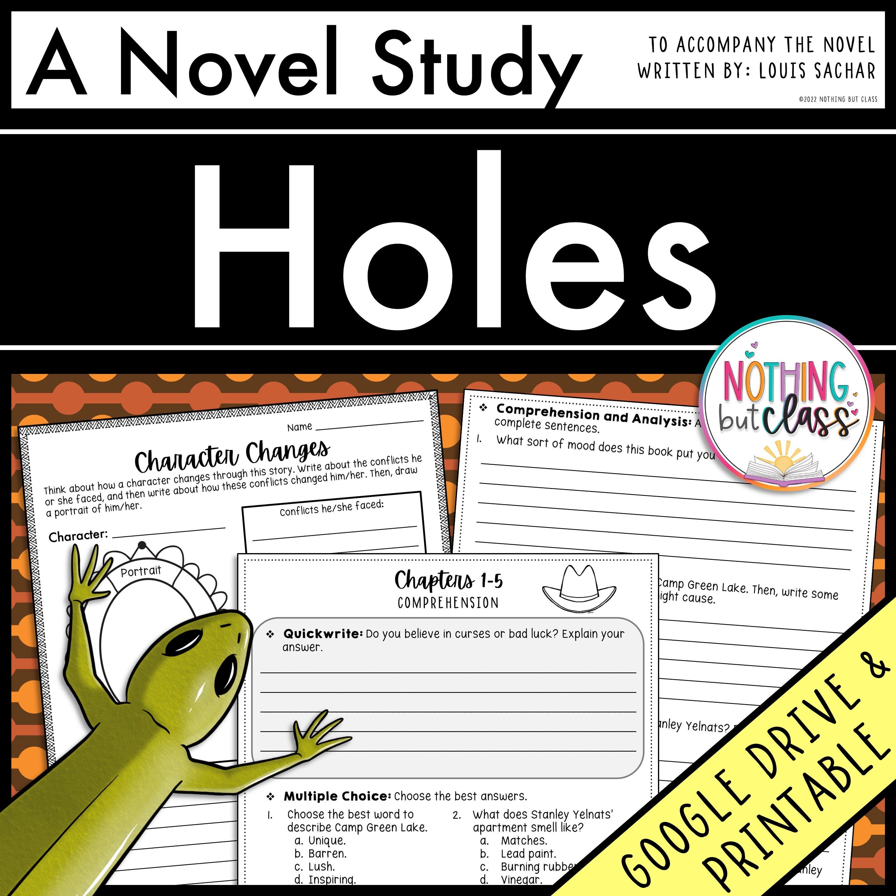 Holes Unit Plan - Louis Sachar Novel Study Reading Unit - Digital