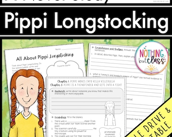 Pippi Longstocking Novel Study Unit | Literature Guide | Comprehension Worksheets | ELA Homeschool | Reading Activities