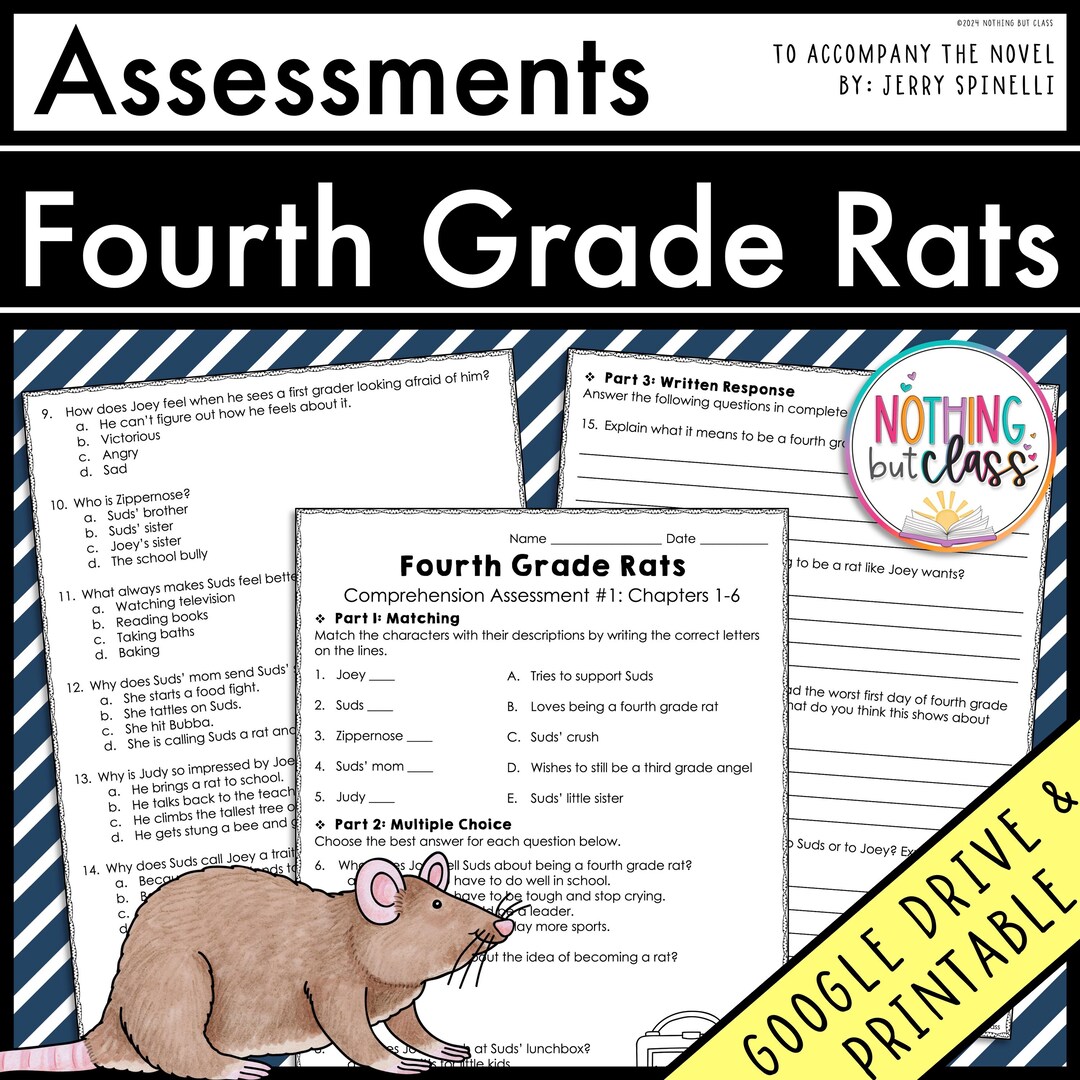 Fourth Grade Rats - Tests | Quizzes | Assessments for Novel Study - Etsy