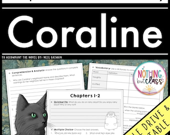 Coraline / Comprensión y vocabulario por capítulos / Lectura guiada / Fichas de trabajo para el estudio de la novela