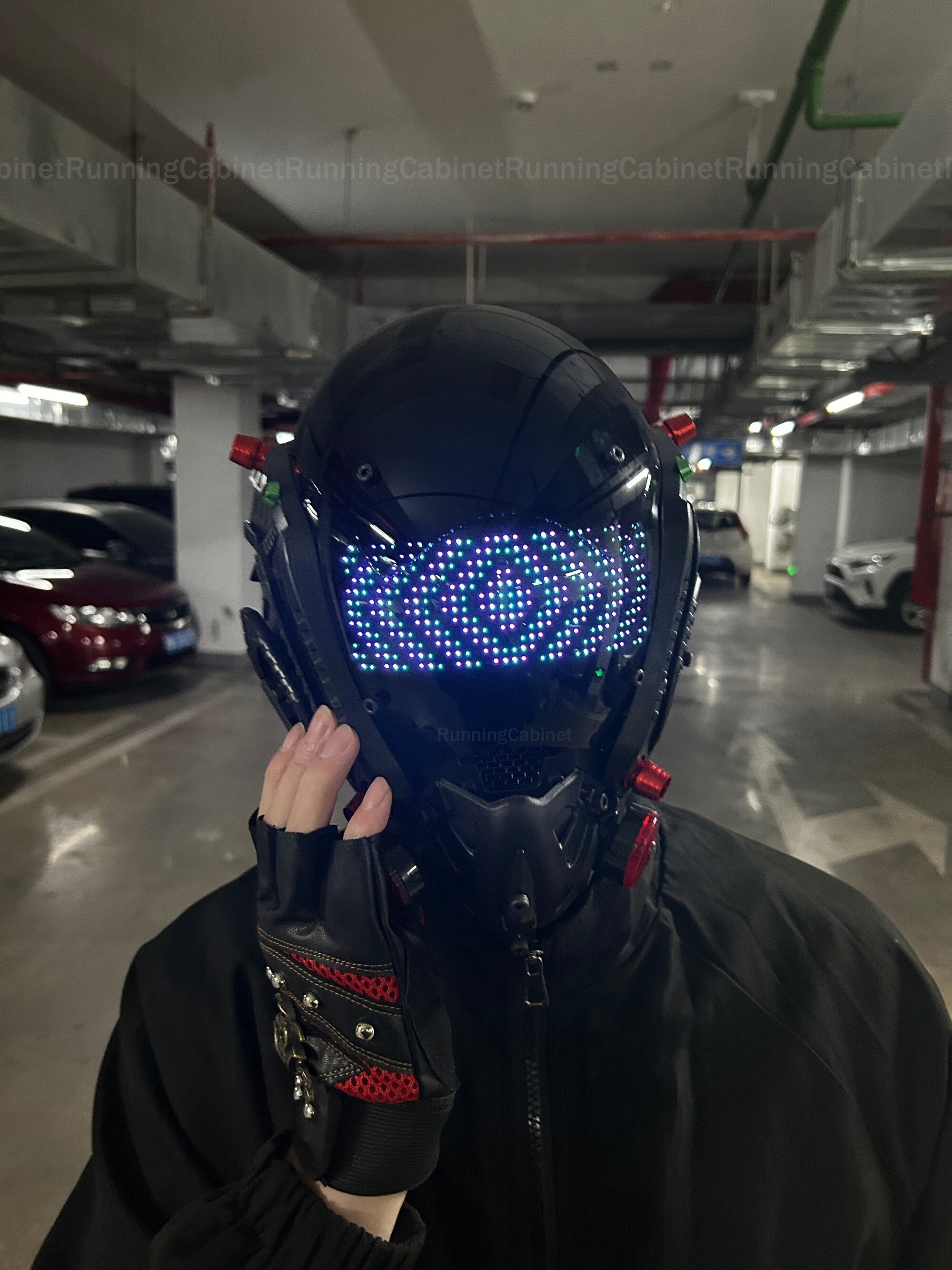 Unisex Black Cyberpunk Helmet Mask With LED Lights - Perfect For Halloween Costumes & Cosplay Events