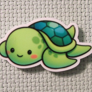 May include: A green and blue cartoon turtle with a smiling face. The turtle has a shell with a green and blue pattern.