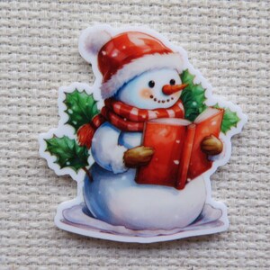 Adorable Snowman Reading a Book Needle Minder, Cover Minder, Magnet