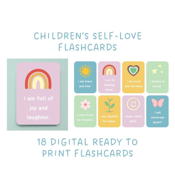 16 children's self love self care flashcards school kindergarten nursery mental health illustration download print activity affirmation