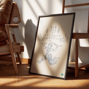 Warrior Sak Yant Print: Thai Yantra Tattoo, Sacred Symbol Art