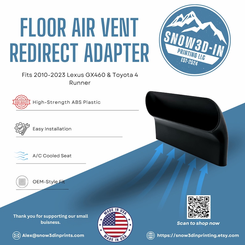 Adaptador de flujo de aire HVAC para redirección de ventilación del piso del asiento trasero para Lexus GX460 y Toyota 4Runner / Paquete de 2 adaptadores de ventilación interior imagen 2