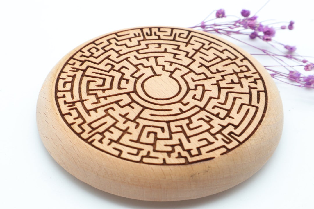 Wooden Beer Mat With LABYRINTH Engraving 10 Cm Etsy