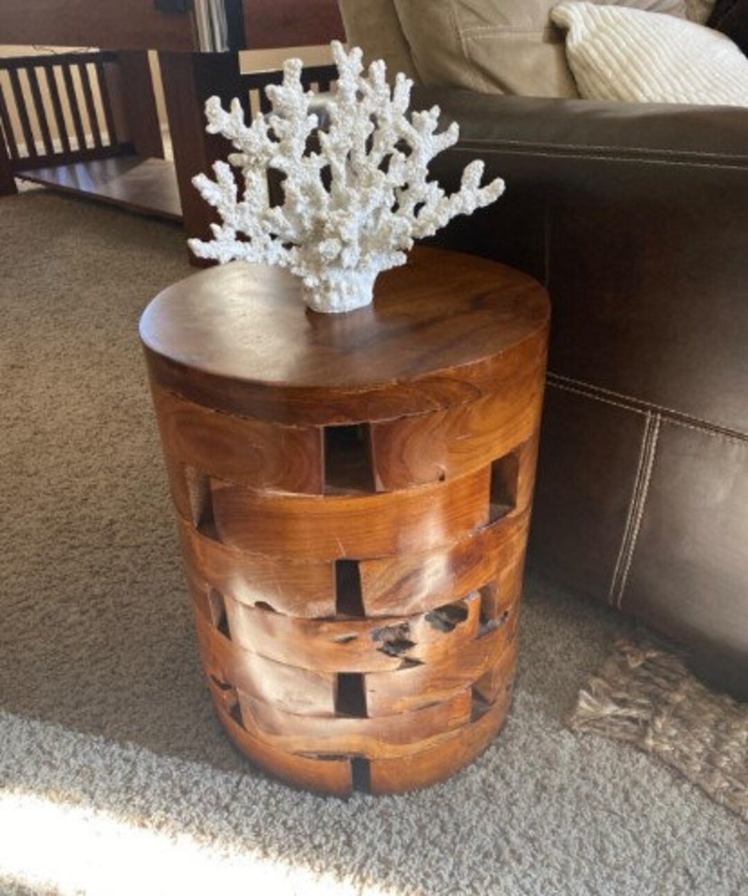 Teak Wood Handmade Live Edge Accent Table With Brick Inspired Etsy