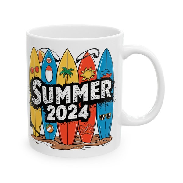 Summer 2024 mug, Surfboard mug, Beach Theme Mug, Vacation Mug, Summer Vibes Mug, Surfing Mug, Beach Vacation Mug, Summer Souvenir Mug