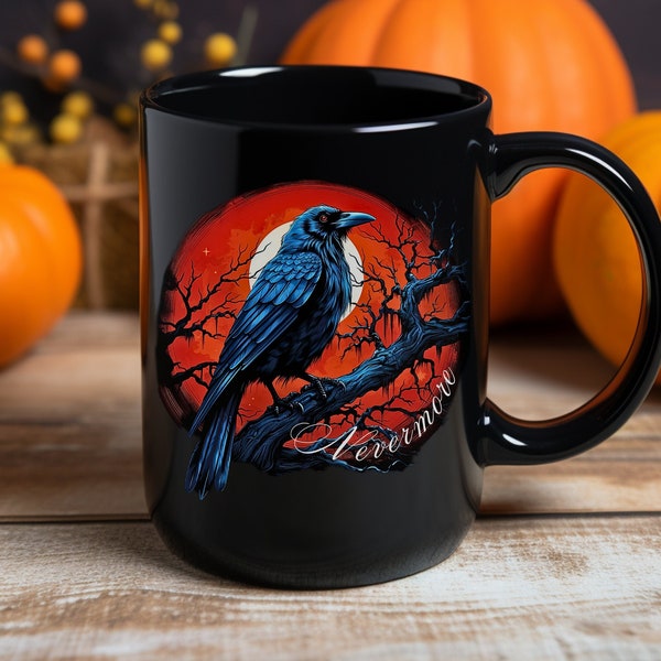 Raven Mug, Edgar Allen Poe Mug, Nevermore Mug, The Raven Scary Mug, Coffee Mug, Black Mug, 15oz Mug, Gift For Him, Gift For Her