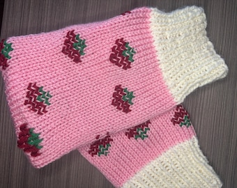 Strawberry Shortcake Leg Warmers – Cute & Cozy Knit Leg Warmers for everyone Retro-Inspired Pink, Red, White  Leg Accessories