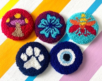 Posavasos para coche, accesorios con aguja perforadora para coche, arte de mal de ojo, tapete mini bordado a mano para taza, regalo para coche nuevo para ella