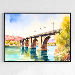 Watercolor Print of Lake Havasu & London Bridge | Arizona Wall Art | Desert Landscape | Travel Decor | Southwest Gift | Unframed Prints