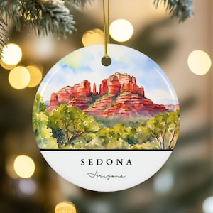 Sedona Arizona Christmas Ornament | Modern Watercolor Design | Sedona Souvenir Gift for Holiday Décor | Vibrant Sedona Ornament