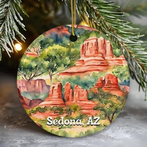 Psychedelic Sedona Arizona Christmas Ornament | Retro Desert Art Featuring Sedona&#39;s Red Rocks | Holiday Gift for Sedona Lovers