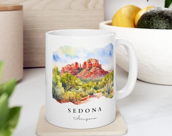Sedona Arizona Coffee Mug | Double-Sided Ceramic Mug with Stunning Red Rock Watercolor Art | Perfect Gift for Nature Enthusiasts & Travelers