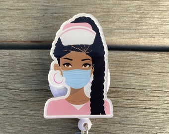 Black girl retractable badge reel, black girl badge reel, queen, bling, rhinestones, nurse badge reel, CNA badge reel