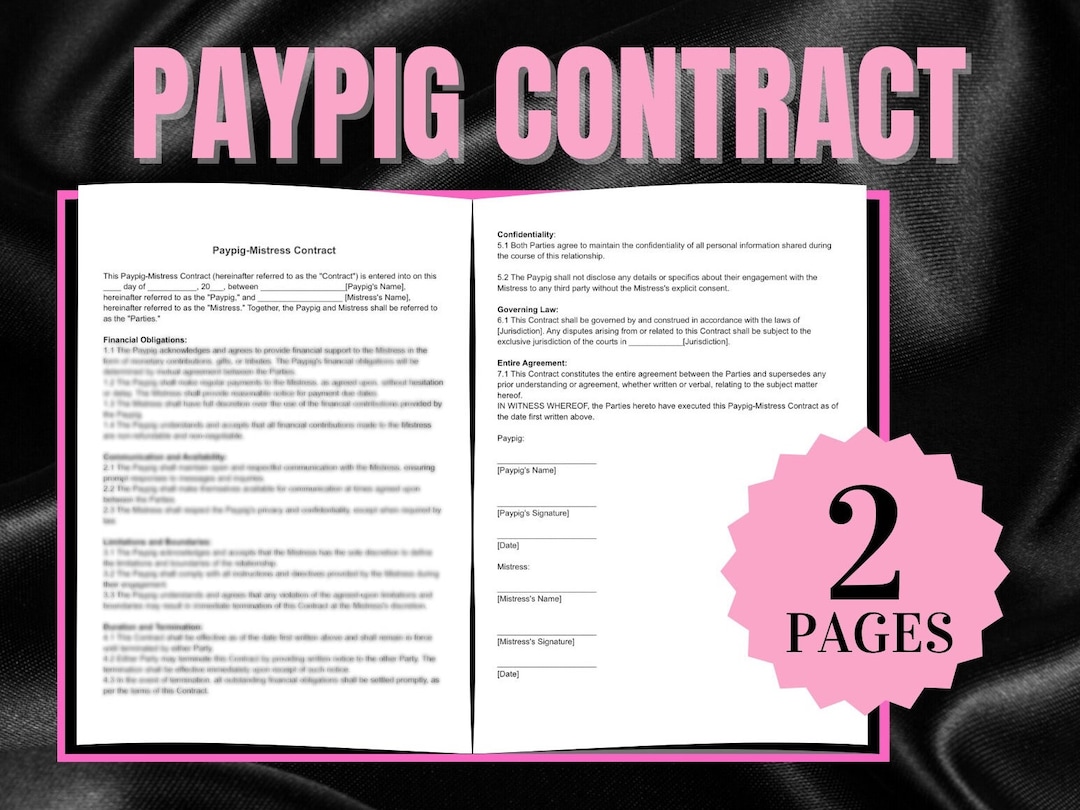 Customizable Pig Pig Contract Submissive Paypig and Mistress Agreement Etsy UK