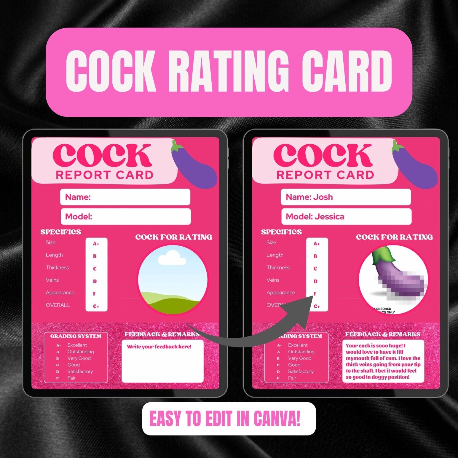 Dick Rating Card Adult Content Creator Onlyfans Niche Tip Menu Camgirl 