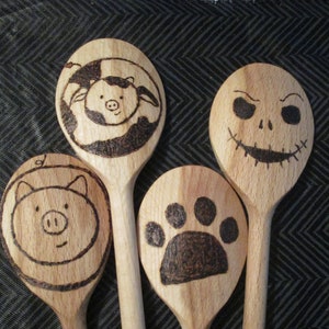 Wood kitchen spoons hand burned unique gift