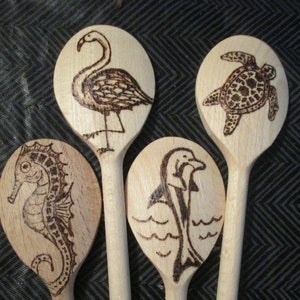 Wood kitchen spoons hand burned unique gift