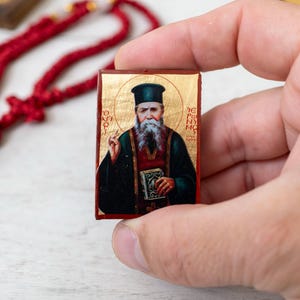 Saint Jerome - Hieronymus Pocket Wooden Christian Icon on Silk Canvas Intricate Detail Handmade Icon Small Enough to Carry Everywhere.