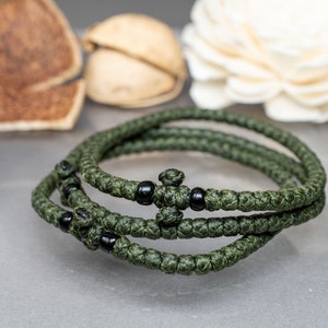 Komboskini in oil olive color -unisex komboskini- Prayer Bracelet, Prayer Rope -Thread waxed thin with beads - Christian Gift.