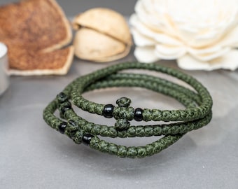 Komboskini in oil olive color -unisex komboskini- Prayer Bracelet, Prayer Rope -Thread waxed thin with beads - Christian Gift.
