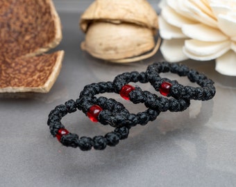 Monastic ring komboskini in Black color with Red or Blue bead - Prayer Ringer, Prayer Rope -Thread waxed thin with beads - Christian Gift.