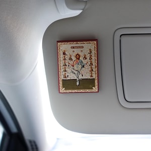 In - car Wooden Byzantine  Icons &quot;Jesus Christ - Ambelos&quot; printed carved with silver and Golds elements, wall hanging small Icon.