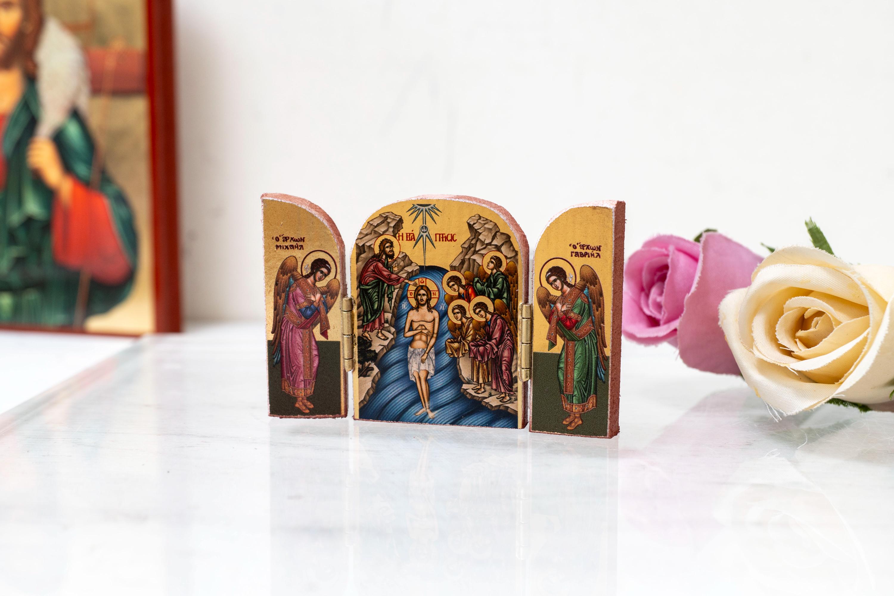 The Baptism of Jesus Christ With Archangels Handmade Orthodox Triptych ...