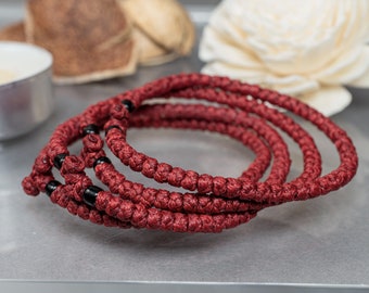 Unisex Handmade Komboskini in Dark Red Colour Orthodox Bracelet, Waxed Thread with Beads