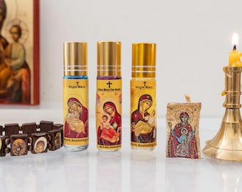 Mount Athos Anointing Oil Set – Lavender, Myrrh, Jasmine (3 Bottles) + Saints Bracelet + pendant