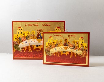 The Last Supper icon, Holy Communion icon Byzantine Icon Last Supper , Byzantine art wall hanging icon on wood plaque, religious gift.