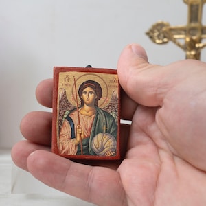 Archangel Michael Pocket Icon,Byzantine Greek art wall hanging in Golden Leaf with amazing details.