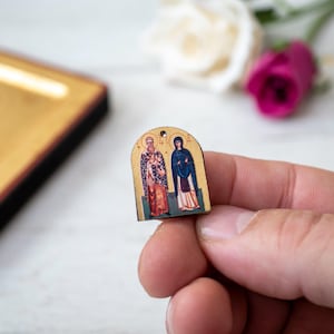 Saint Cyprian and Saint Justina Miniature Handmade Christian Icons Set of 3,Perfect for add to Jewelry made with Traditional Techniques.