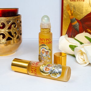 Mount Athos Myrrh Anointing Oil with Virgin Mary Icon