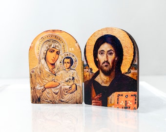 Premium Diptych  Icon of Jesus Christ (Sinai)  and Virgin Mary (Jerusalem) Superior quality Byzantine art  With amazing details .