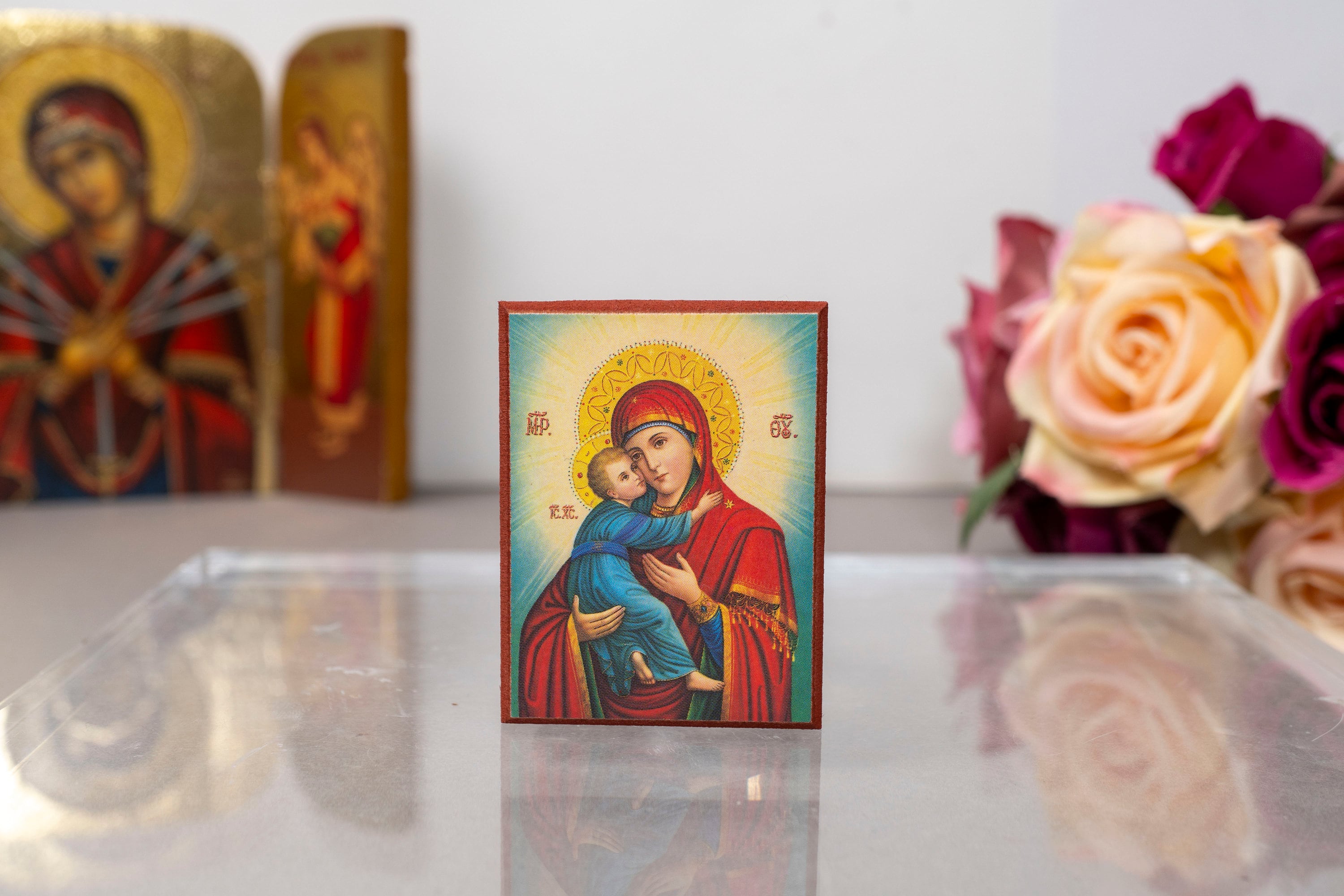 Virgin Mary Sweet Kisses Icon: Small Neoclassical Wooden Greek Icon - Etsy