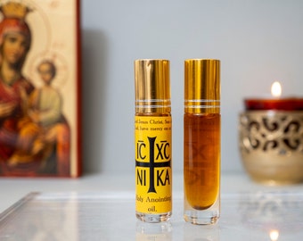 Premium Myrrh Anointing Oil From Mount Athos  with Christian Symbol ICXC NIKA Christian Church oil 1Pcs - A Gift of Faith