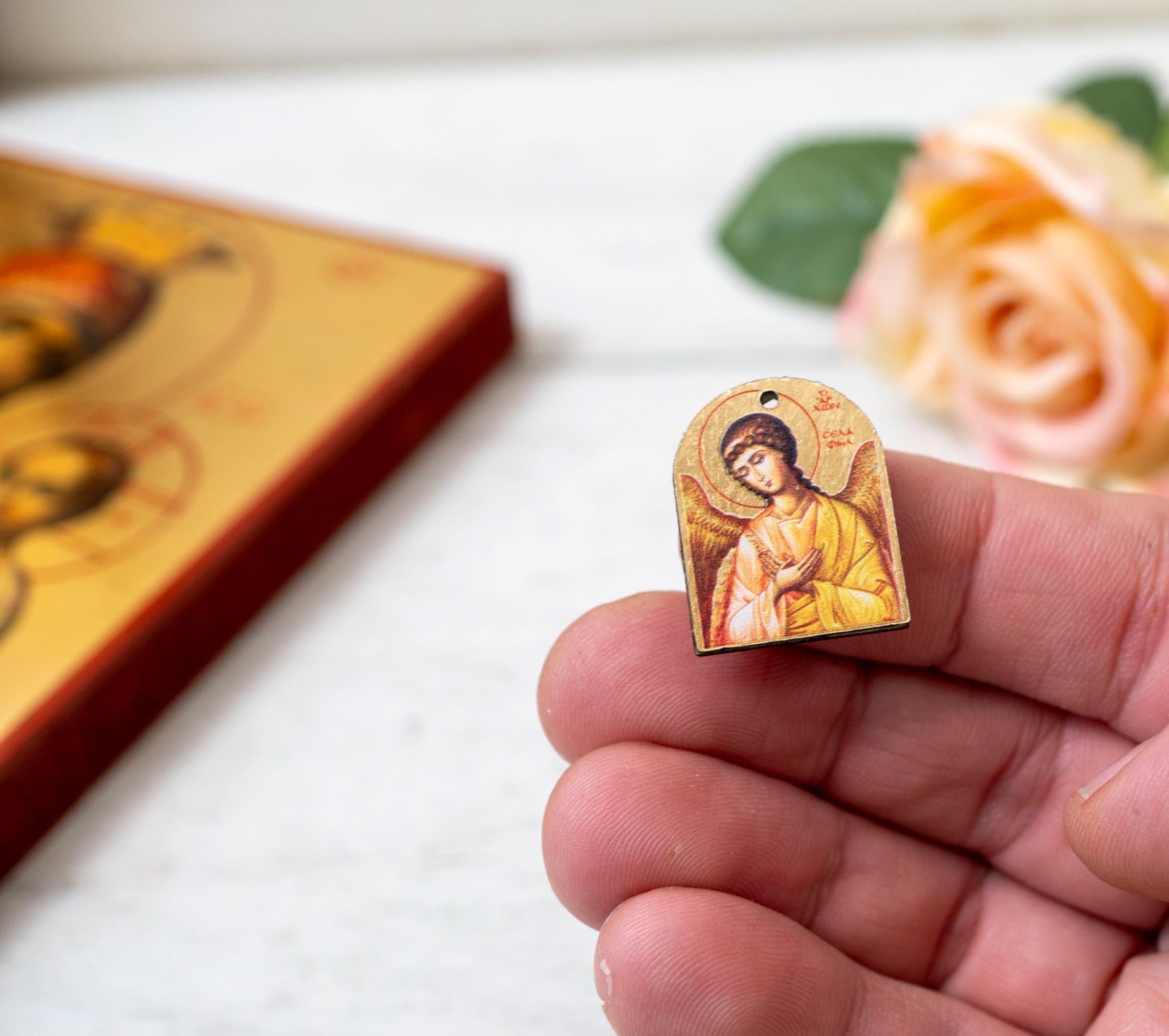 Archangel Selaphiel Tiny Miniature Christian Icons Set of 3, Handmade ...