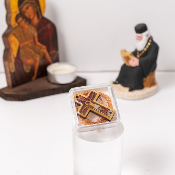 Collar de cruz de madera cristiana ortodoxa con pegatina esmaltada de la crucifixión Collar religioso ortodoxo, también puedes colgarlo en tu coche