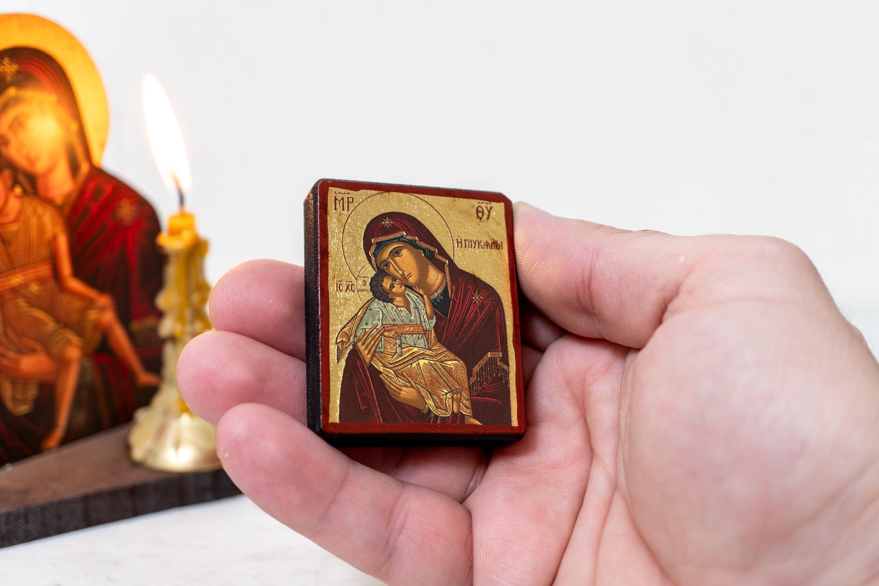 Virgin Mary of the Sweet Kiss Pocket Wooden Christian Icon in Premium ...