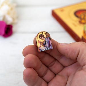 Miniature Handmade Christian Icons with Guardian Angel  Set of 3 ,Perfect forJewelry Crafted with Traditional Techniques,Gold Detailing