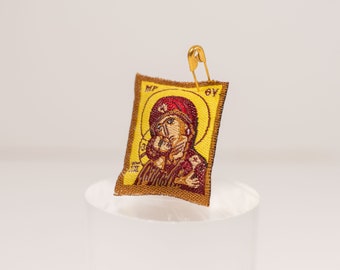 Filakto avec prière, amulette grecque, charme et protection avec icône de la Vierge Marie et prière au dos.