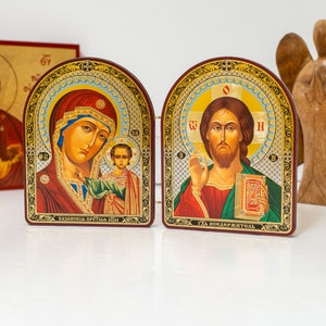 Diptych Icon of Jesus Christ and Holy Theotokos , Greek Orthodox Icon Diptych, Father&#39;s Day , Home Decor.