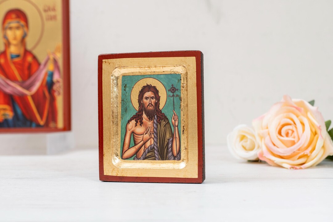 Saint John the Baptist Small Wooden Icon – Christian Art With Aging and ...